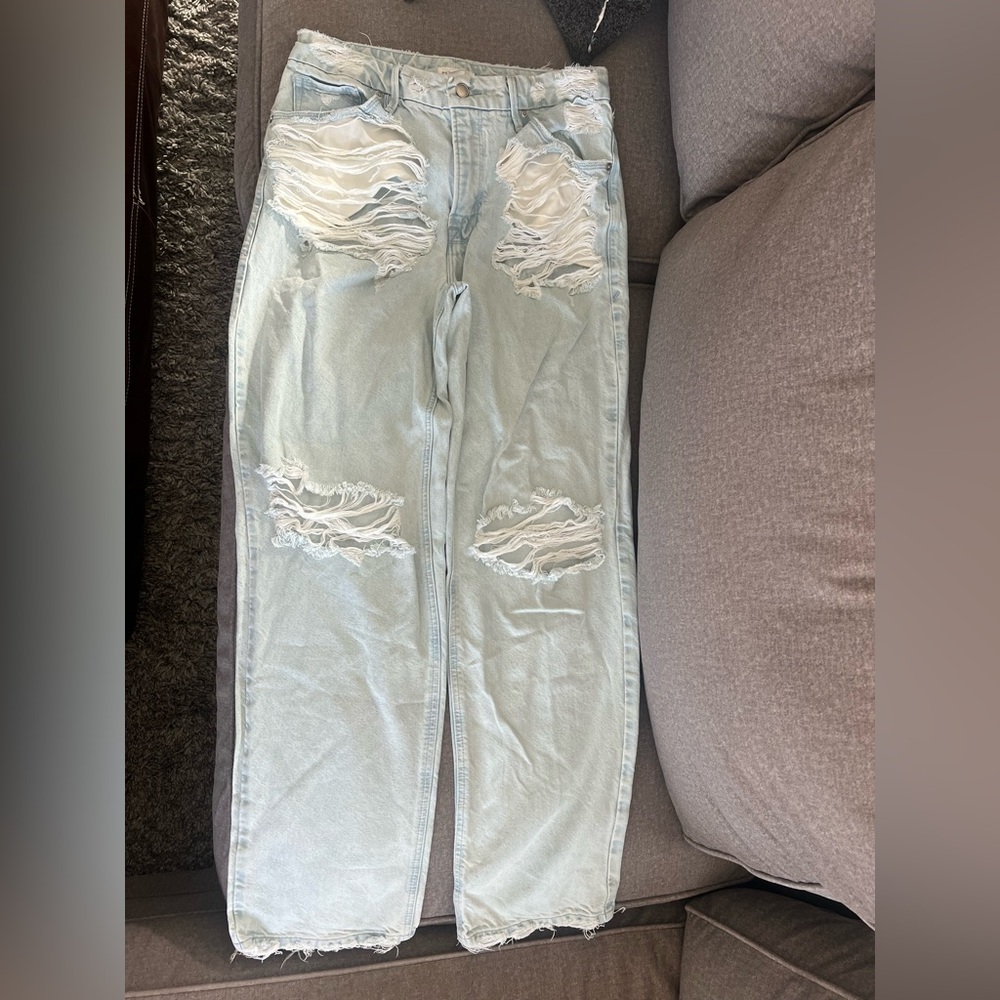 Good American Light Blue Distressed Boyfriend Jeans